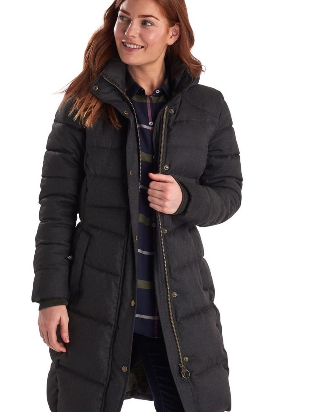 Barbour Olive Long Quilted Puffer Coat